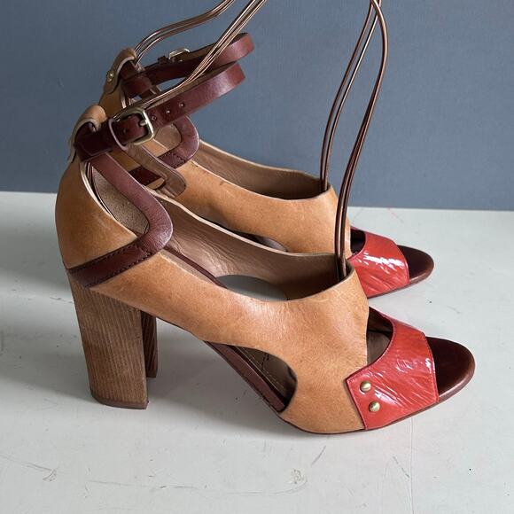Sigerson Morrison heels size 9 colorblock orange wood Scandinavian studded MCM - Picture 4 of 12